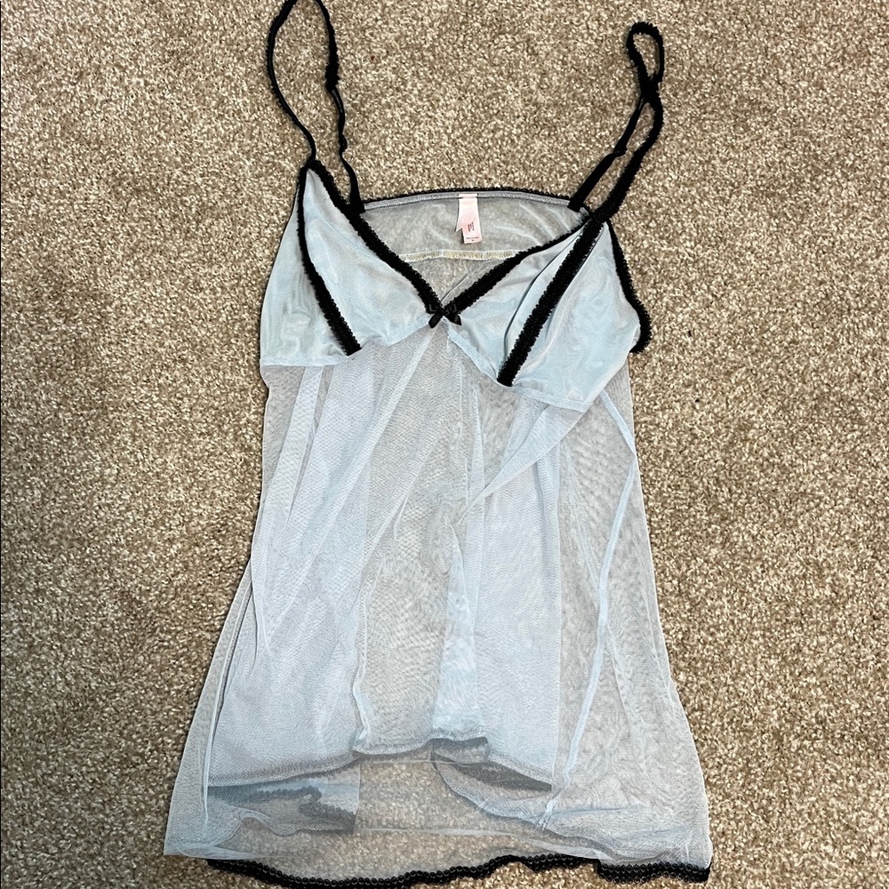 Vintage Victoria’s Secret Sheer White Slip Dress with Black Lace Trim